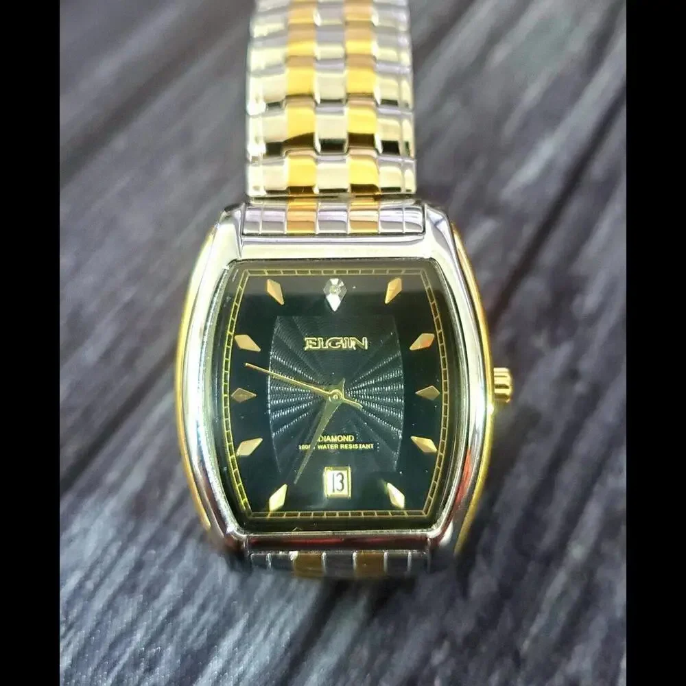 Rare Elgin Lord Diamond Dial Barrel Dress Watch Box Papers‎